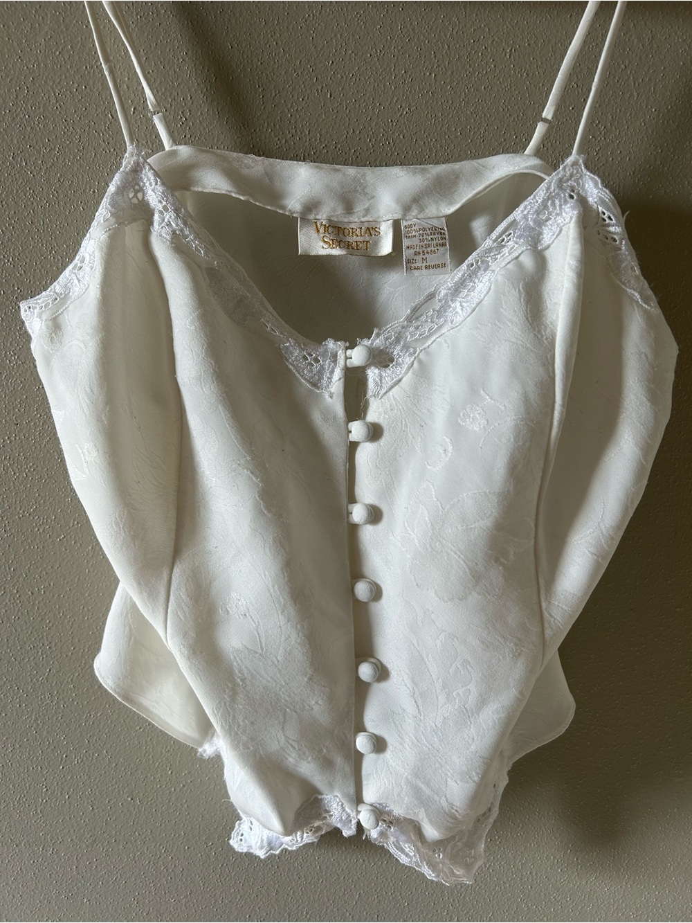 Vintage Gold Tag Victoria's Secret White Lace-Trim Camisole Size M
